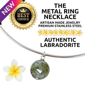 Island Sunset Artisan The Metal Ring Necklace-LABRADORITE COIN